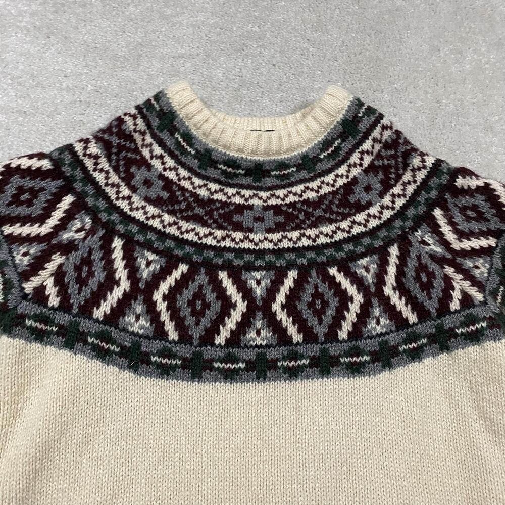 VTG Woolrich Sweater Mens S White Wool Fair Isle Crewneck Knit Pullover Heavy - Picture 3 of 6